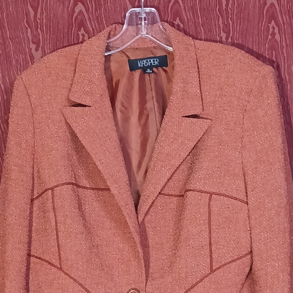 Kasper 2 Piece Orange Collared Button Long Sleeve… - image 2